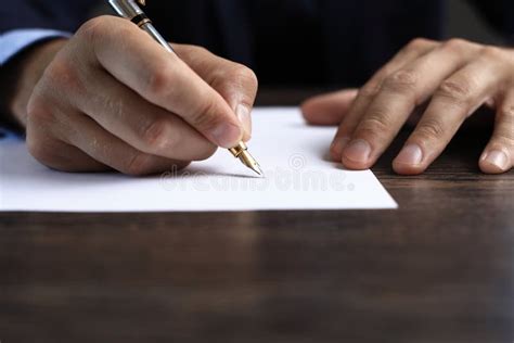 Man Signing A Document Or Writing Correspondence Stock Image Image Of