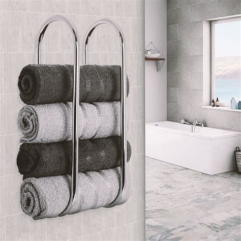 Chrome wall mounted bathroom bath double towel bar holder storage rack shelf. Wall Mounted Chrome Towel Holder Shelf Bathroom Storage ...