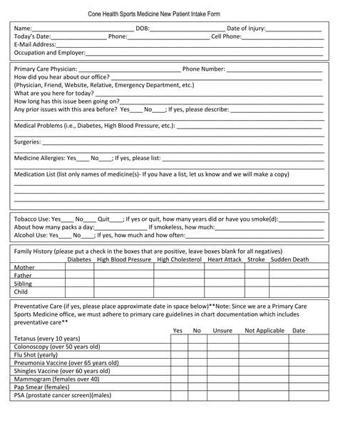 Free 9 Medicine Patient Intake Forms In Pdf Ms Word