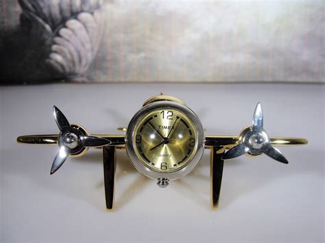 Timex Wwii Miniature Airplane Clock Gold Silver Plated Collectible