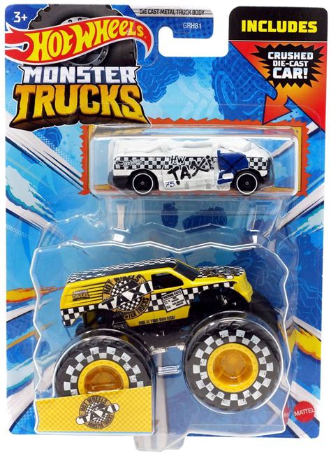 Hot Wheels Monster Trucks Taxi Diecast Car Includes Crushed Die Cast