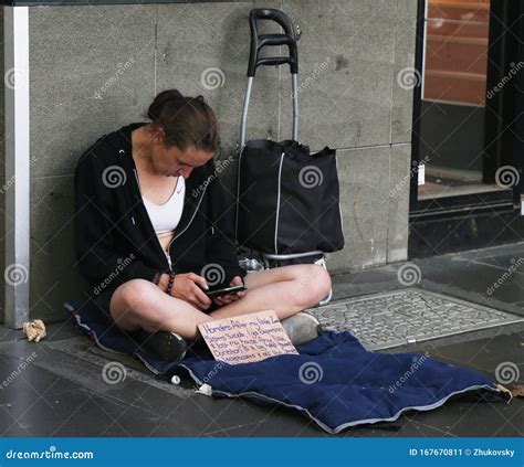 Homeless Woman In Downtown Melbourne Australia Editorial Photo Image