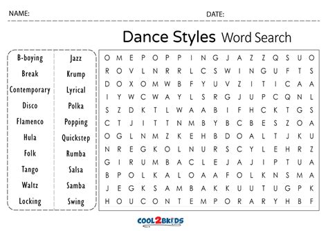 Printable Dance Word Search Cool2bkids