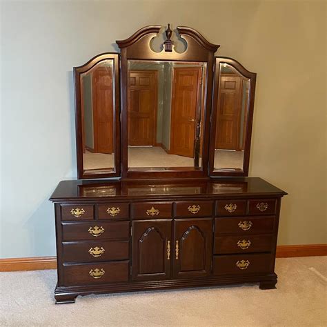 Kincaid Solid Cherry Wood Triple Dresser With Mirror And Nightstand