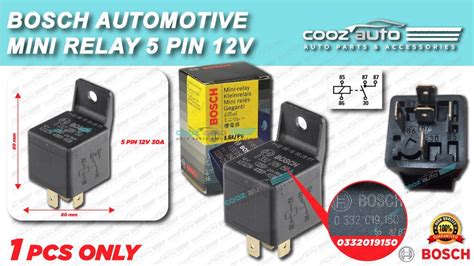 Bosch Automotive 0332019150 Mini Relay 5 Pin Pins 12v 30a