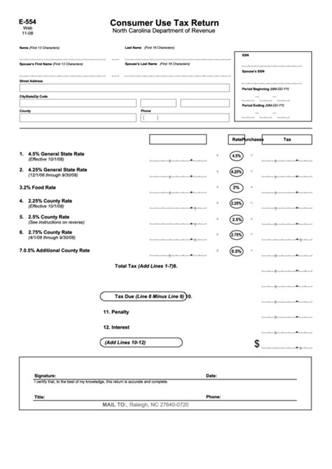 Form E 554 Consumer Use Tax Return North Carolina Department Of