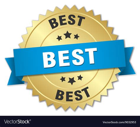 Best 3d Gold Badge With Blue Ribbon Royalty Free Vector