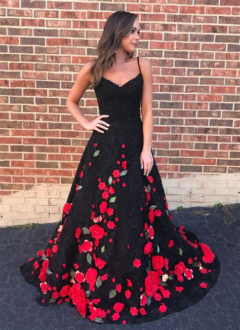 Black Prom Dress With Embroidered Flowers 2018 Black Prom Dress Tulle