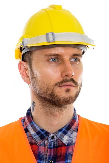Premium Photo Young Handsome Bearded Man Construction Worker