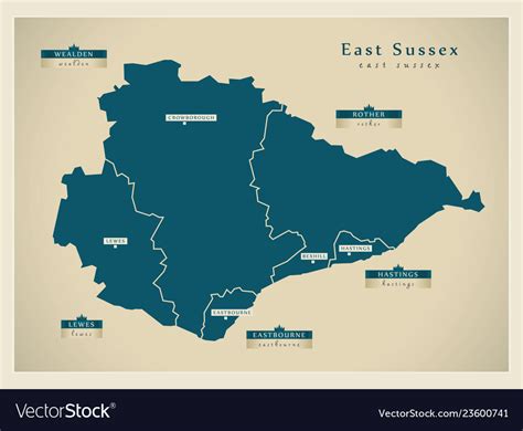 Modern Map East Sussex County With Districts Vector Image