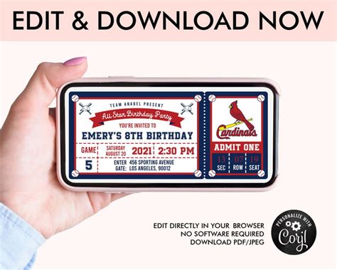St Louis Cardinals Baseball Ticket Invitation Childrens Etsy
