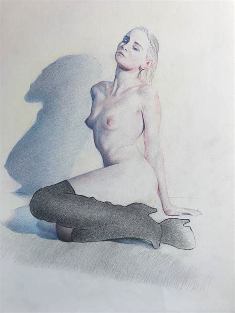 Colored Pencil Nude With Boots Drawing By Christopher LoPresti