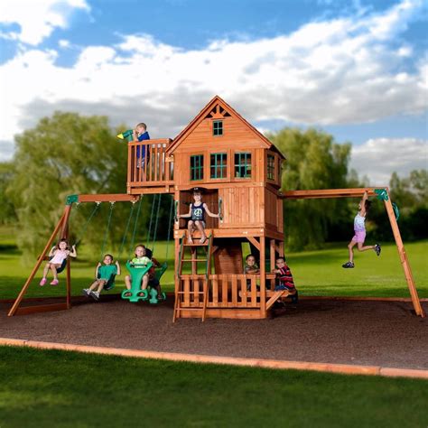 Skyfort Ii Wooden Swing Set Backyard Discovery Playset Outdoor