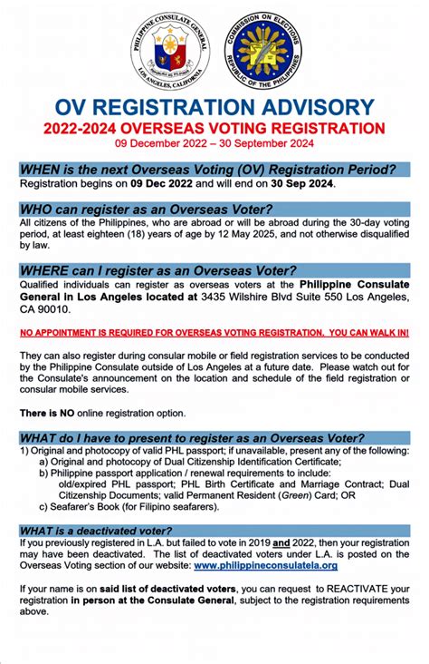 Overseas Voting Information Philippine Consulate General Los Angeles California