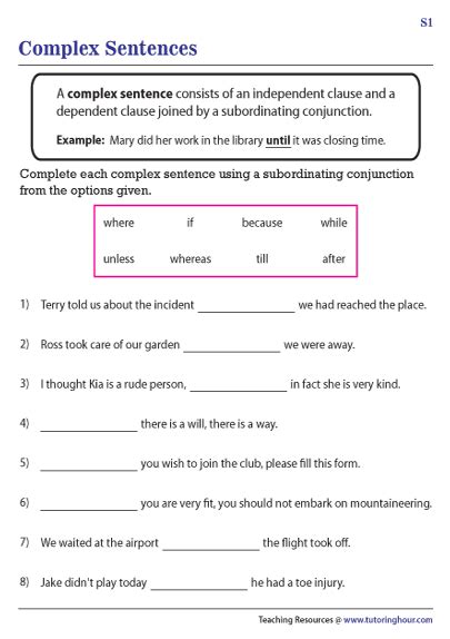 Worksheets For Compound And Complex Sentences