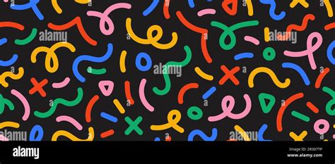 Colorful Doodle Seamless Pattern Abstract Squiggle Repeating