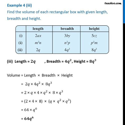 Example 4 Find The Volume Of Each Rectangular Box With Given Length