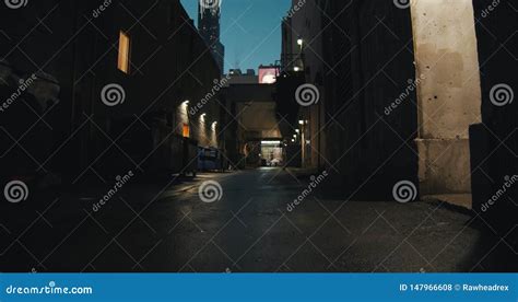 Establishing Shot Of A Dark Alleyway At Night Stock Footage Video Of