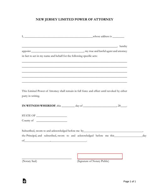 Free New Jersey Limited Power Of Attorney Form Pdf Word Eforms