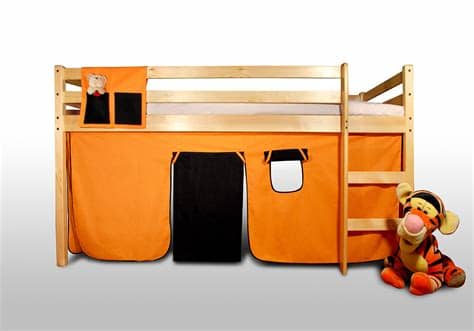 Vorhangset bettgardine spielvorhang für hochbett baumwolle pink 200x75x90 cm. Vorhangset neues Design -Orange-Schwarz- für Hochbet ...