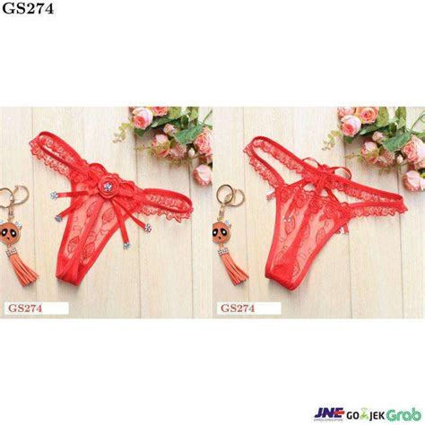 Jual Gs274 Celana Dalam G String Wanita Merah Transparan Pita Bunga