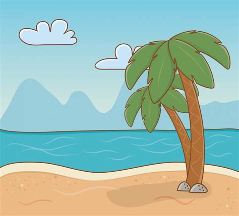 Escena De Playa De Palmeras De árbol Vector Premium