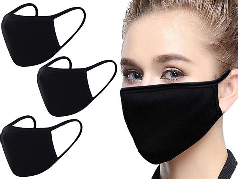 Black Face Mask Soft Cotton Comfortable Washable Reusable Breathable