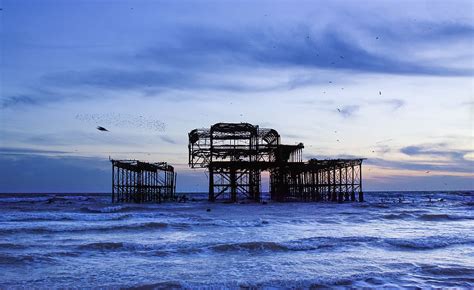 Hd Wallpaper Brighton Pier Old Pier Burned Pier Windy Cold