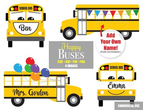 Svg School Buses Bus Cute Fun Name Labels Bundle Cricut Etsy