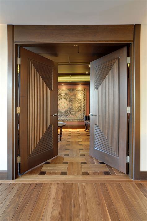 Interior Door Custom Double Solid Wood With Walnut Finish Classic
