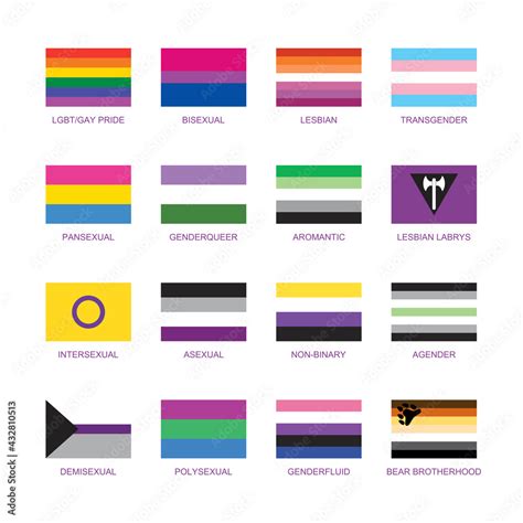 Different Sexual Identity Pride Flag Icon Set Vector Sexual Identity Flags Collection Isolated