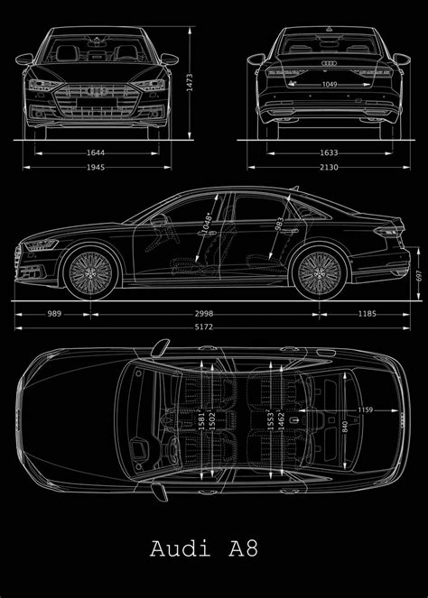 Audi A8 2017 Blueprint Poster By Shiner Artist Displate