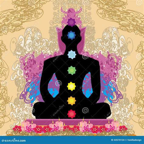 Yoga Lotus Pose Padmasana With Chakra Points Stock Vector Illustration Of Padmasana Peace