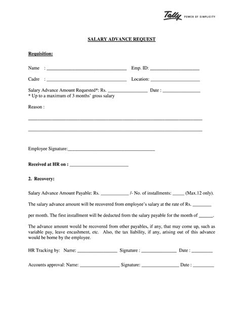 Free payroll form a payroll form is used to record employee's salaries, wages, bonuses, net pay and deductions. Salary Advance Form - Fill Out and Sign Printable PDF ...