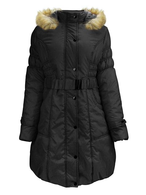 women s parkas anoraks long coats with removable faux fur trim hood black c11872omo5s