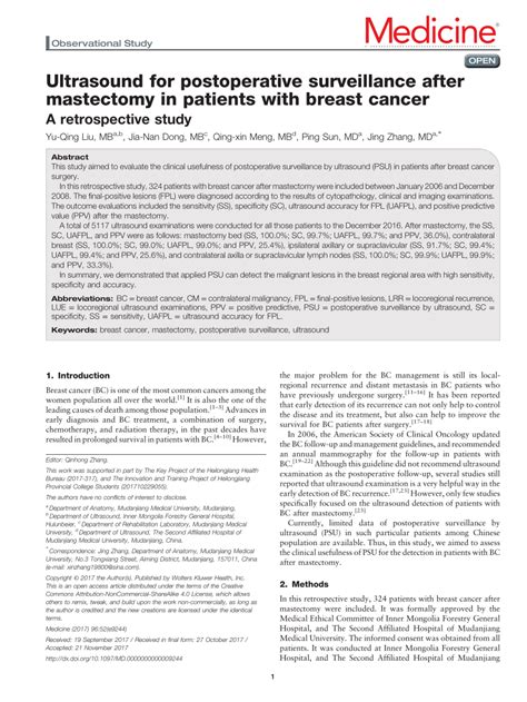 Pdf Ultrasound For Postoperative Surveillance After Mastectomy In