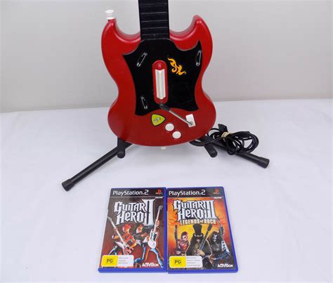 Ps2 Playstation 2 Red Wired Guitar Hero Controller 2 Games Tested Ebay