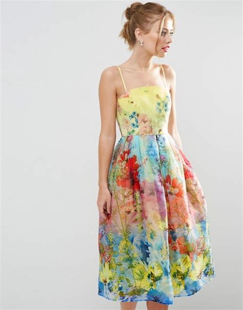 Asos Asos Salon Cami Strap Floral Organza Midi Prom Dress