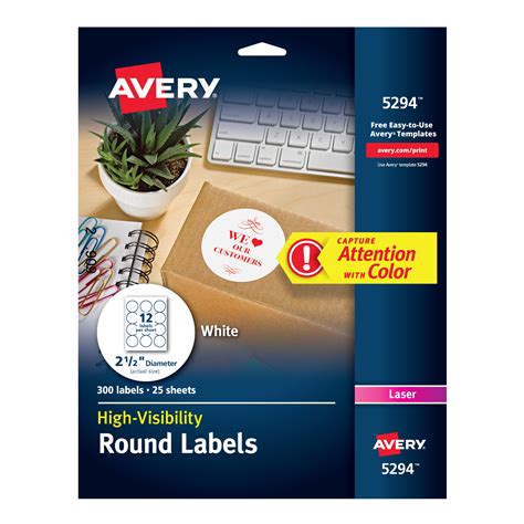 Blank Labels New Avery 22817 2 Inch Diameter Round Glossy White Print