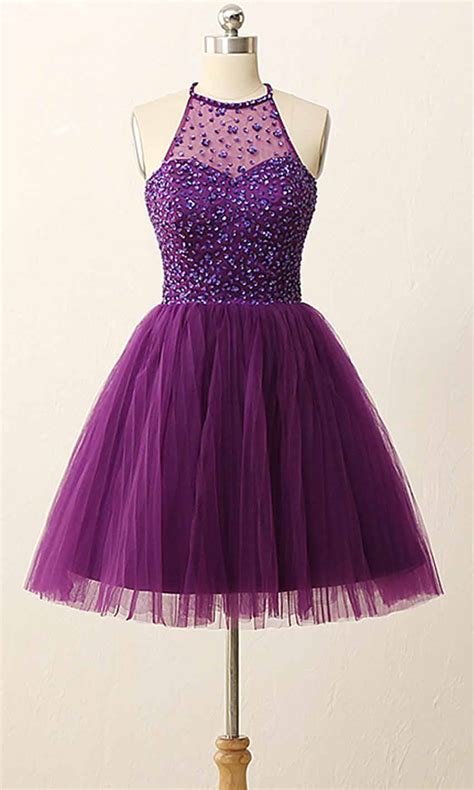 Purple Halter Beaded Short Graduation Prom Dresses Ksp454 Ksp454 £