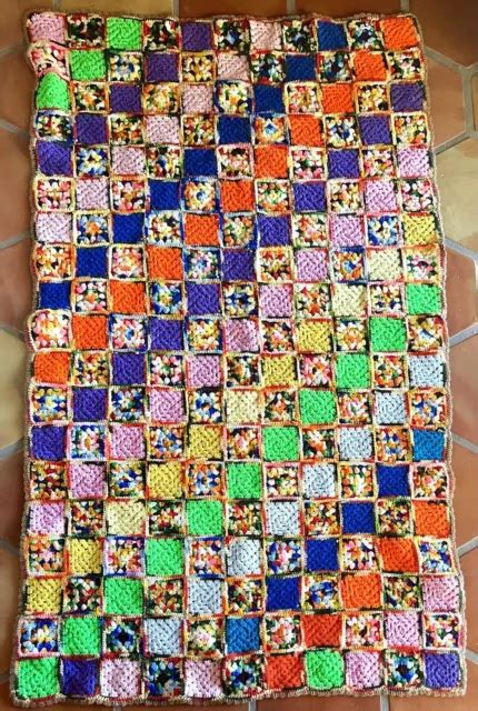 Vintage Afghan Granny Square Roseanne Blanket Crochet Throw Handmade