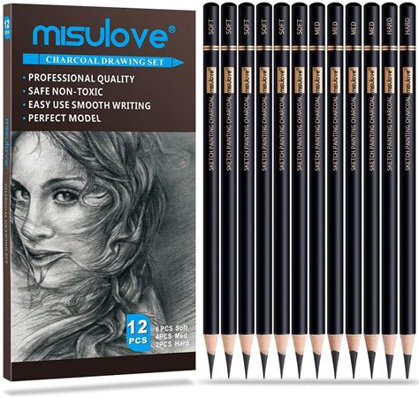 Buy Misulove Professional Charcoal Pencils Drawing Set 12 Pieces