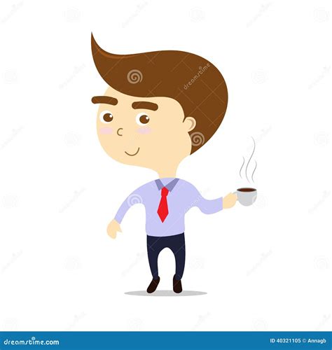 Business Lunch Isolated Smiling Businessman With Hot Coffee Stock