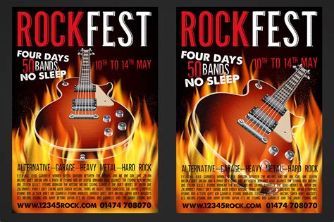 Hard Rock Festival Poster With Guitar On Fire By Moloko88