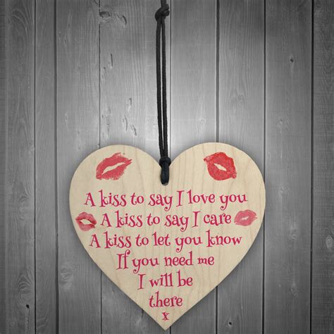 A Kiss To Say I Love You Wooden Heart Hanging Sign Gift Wedding