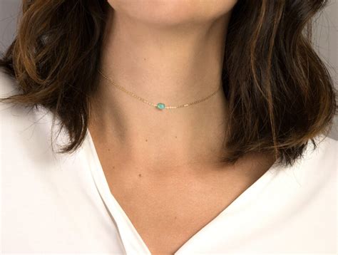 Choker Necklace Real Turquoise With Gold Filled Sterling Etsy