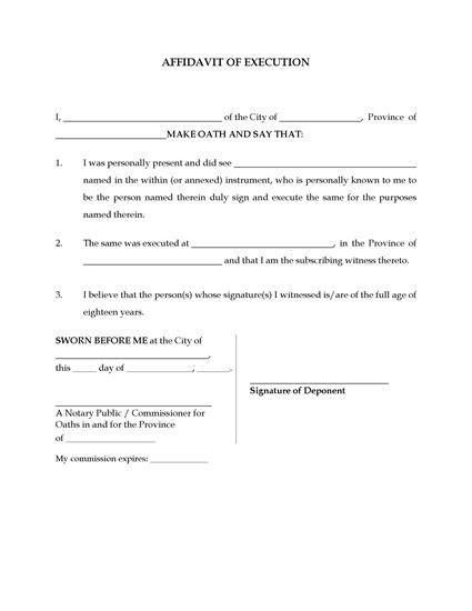 › canada notary for us documents. Canada Affidavit of Execution form | Legal Forms and ...