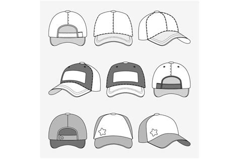 Baseball Cap Front Back And Side View Outline Vector Templat 766432