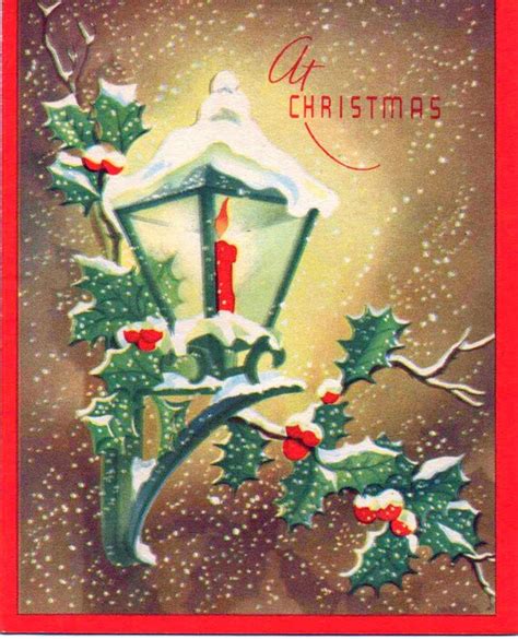 C1960s Christmas Card Lantern With Candle And Holly By Vintagenejunk
