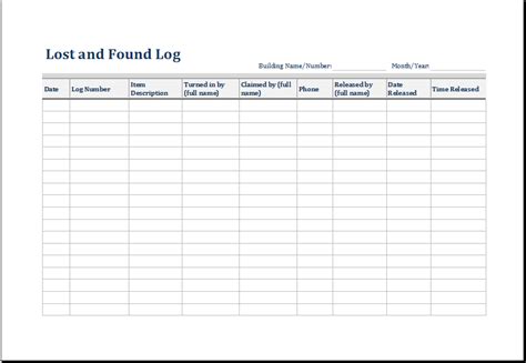 lost and found log template excel word and excel templates